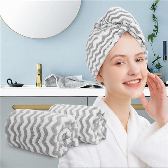 Microfiber Hair Towel Wrap for Women 2 Pack,Adjustable Hair Drying - Picture 6 of 7
